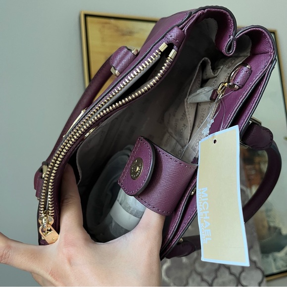 NWT Brand New Michael kors Kellen Medium Saffiano Leather Satchel Plum - Picture 5 of 5